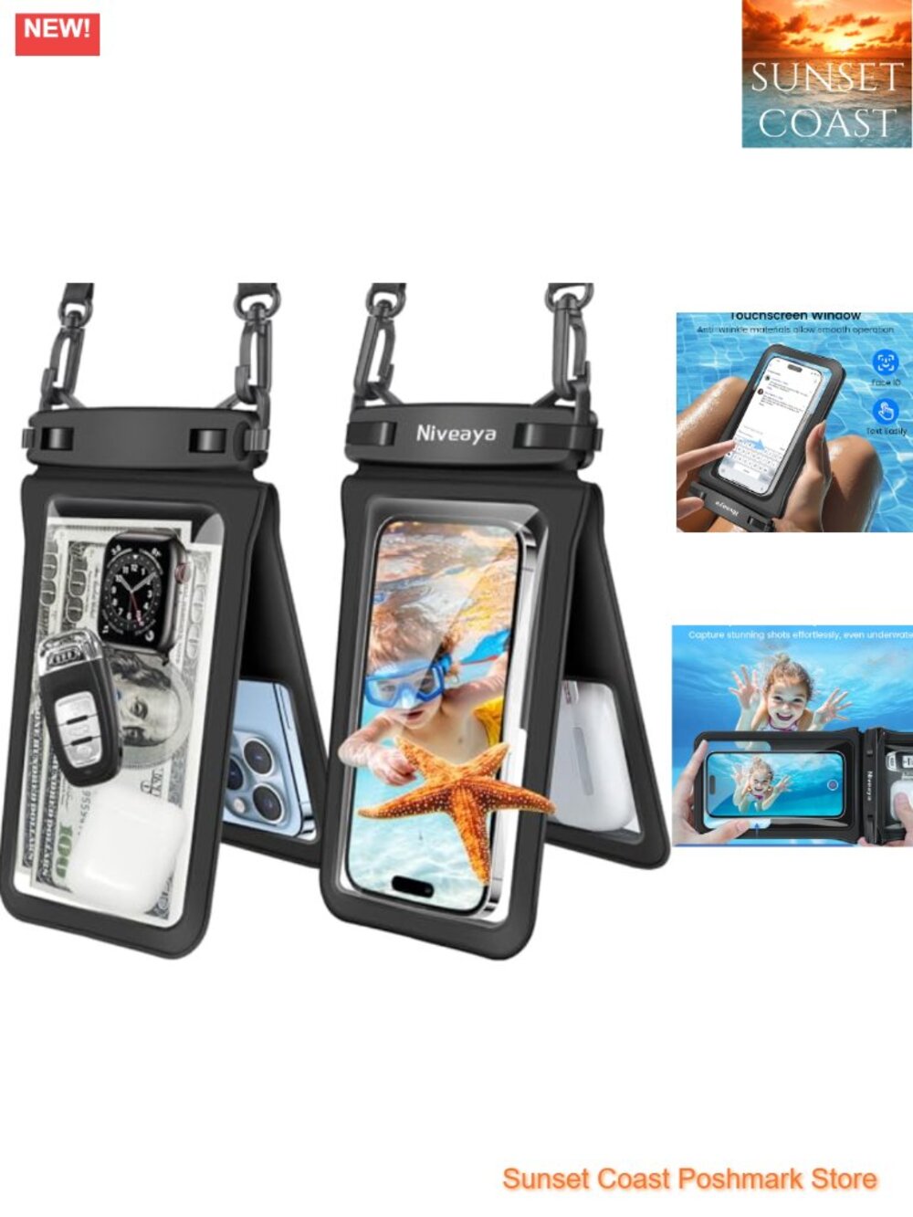 IPX8 Waterproof Phone Pouch Dry Bag, Universal Fit up to 8.3", 2 Pack, Touch
